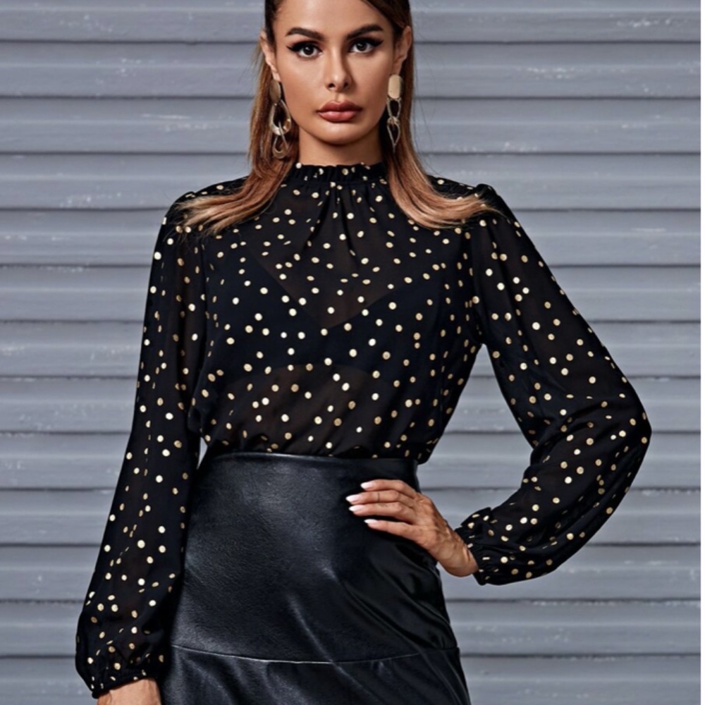 Lantern Sleeve Gold Print Blouse NEVER WORN